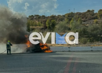Ελευσίνα: Αυτοκίνητο τυλίχθηκε στις φλόγες στα διόδια – Photo