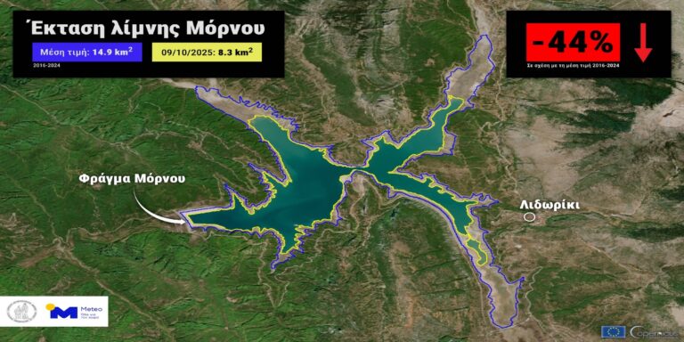 Οι συνέπειες της λειψυδρίας στην τεχνητή λίμνη Μόρνου – Νέα υποχώρηση στην επιφάνεια